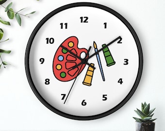Artist Palette Wall Clock | Paint Brushes, Art Classroom Decor