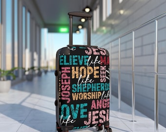 Christian Word Collage Suitcase | Faith Travel Luggage