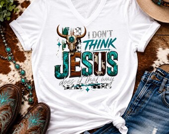 T-shirt à col en V de Jésus | Chemise graphique croix western