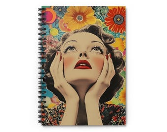 Vintage Pinup Face with Flowers Spiral Notebook | Ruled Journal