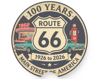 Dessous de verre vintage en voiture Bouclier Route 66 | 100 ans 1926-2026 stéatite