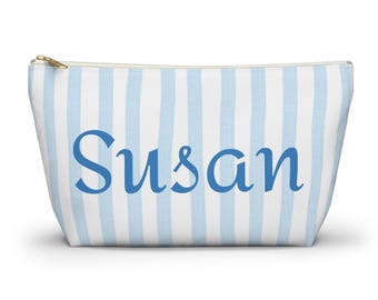 Trousse de maquillage personnalisée à rayures bleues | Pochette pour accessoires