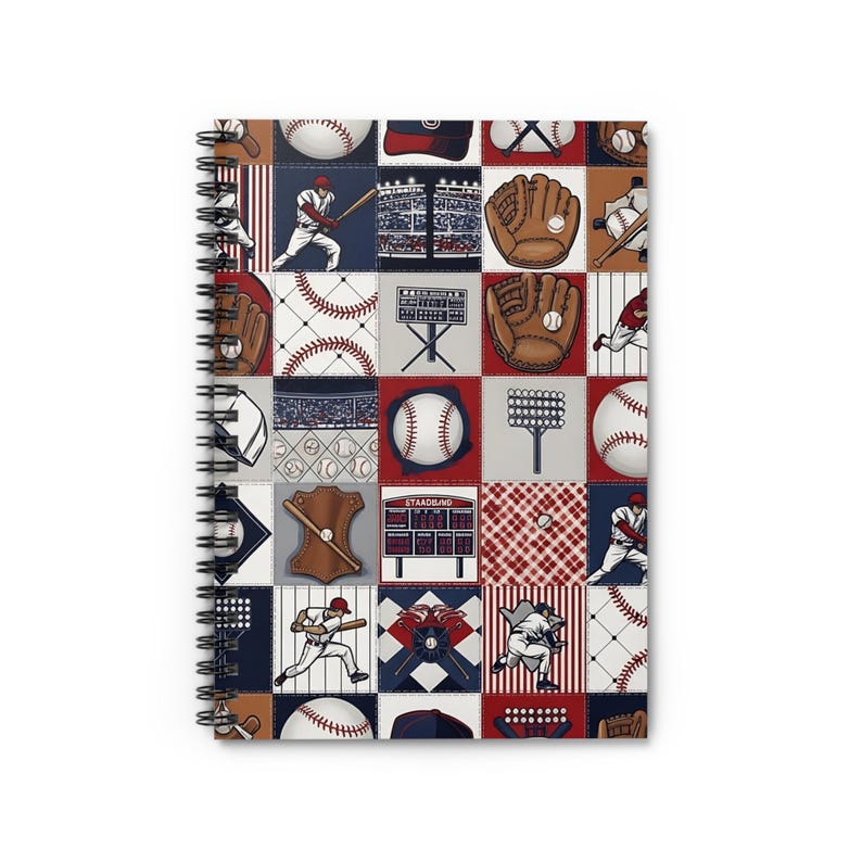 Baseball Patchwork Pattern Spiral Notebook | Ruled Notebook image 1