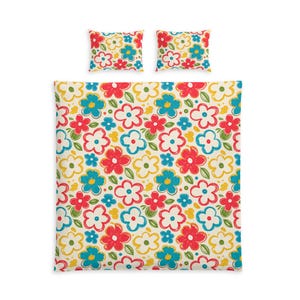 Retro Floral Pattern Cotton Bed Set | Colorful Flower Duvet Cover