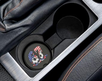 Posavasos de esteatita con la bandera estadounidense y el número 67 de fútbol / Accesorio patriótico para coche