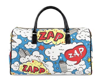 Zap Comic Pop Art Faux Leather Travel Bag | Pop Art Duffle, Comic Speech Bubbles