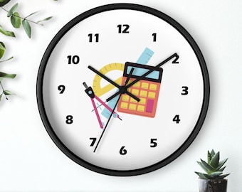 School Supplies Wall Clock | Calculator, Ruler, Compass | Classroom decor