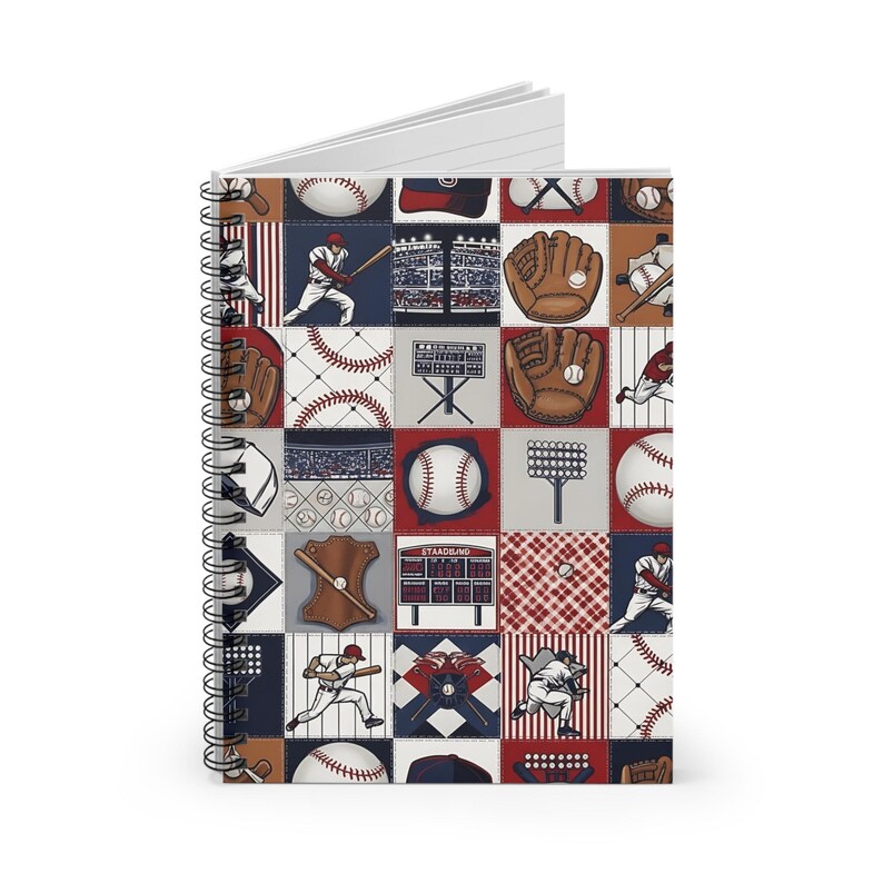 Baseball Patchwork Pattern Spiral Notebook | Ruled Notebook image 2