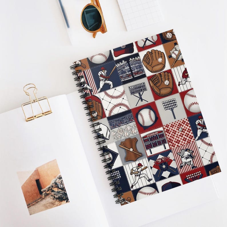 Baseball Patchwork Pattern Spiral Notebook | Ruled Notebook image 5