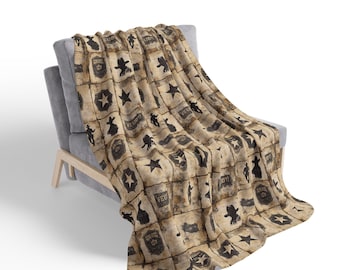 Couverture western cowboy en molleton patchwork en sherpa | Motif étoile de shérif rustique