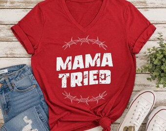 T-shirt maman essayé | Chemise graphique western en fil de fer barbelé