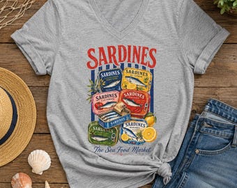 t-shirt vintage avec boîte de sardines | Chemise fruits de mer