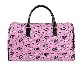 Sac de voyage rose en similicuir à motif cachemire | Sac de sport motif cachemire