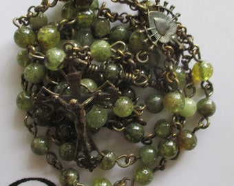 No.82 - Chained Rosary - Green Garnet in Brass and Bronze