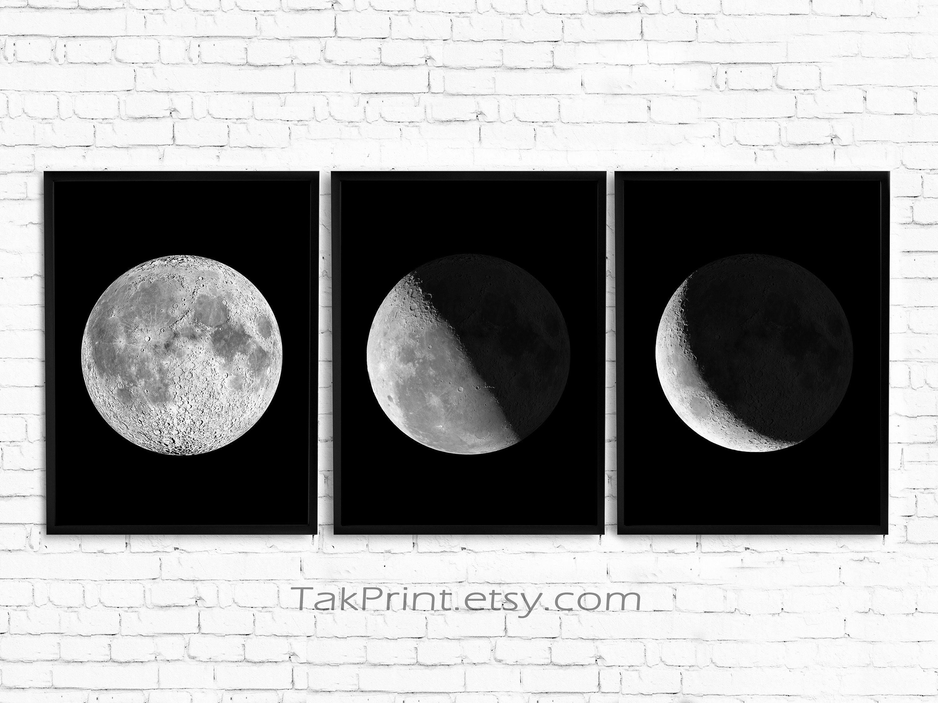 Moon Phases Wall Art Prints Moon Phase Posters Set of 3 Etsy