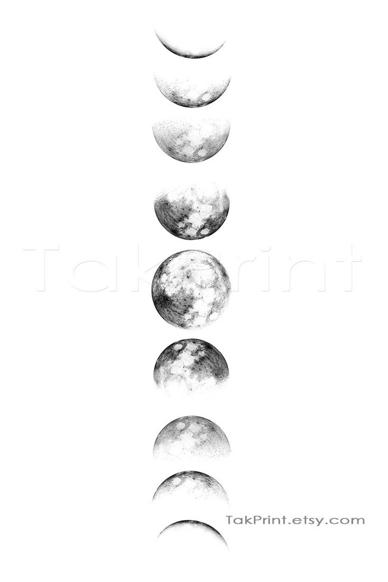 Moon Phases Poster Moon Phase Art Print Black And White Moon Etsy