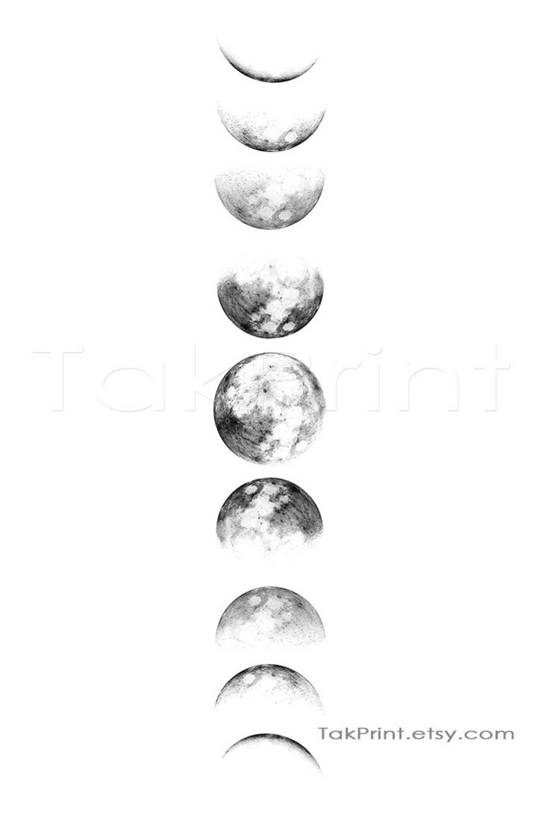 Moon Phases Poster Moon Phase Art Print Black and White Moon | Etsy