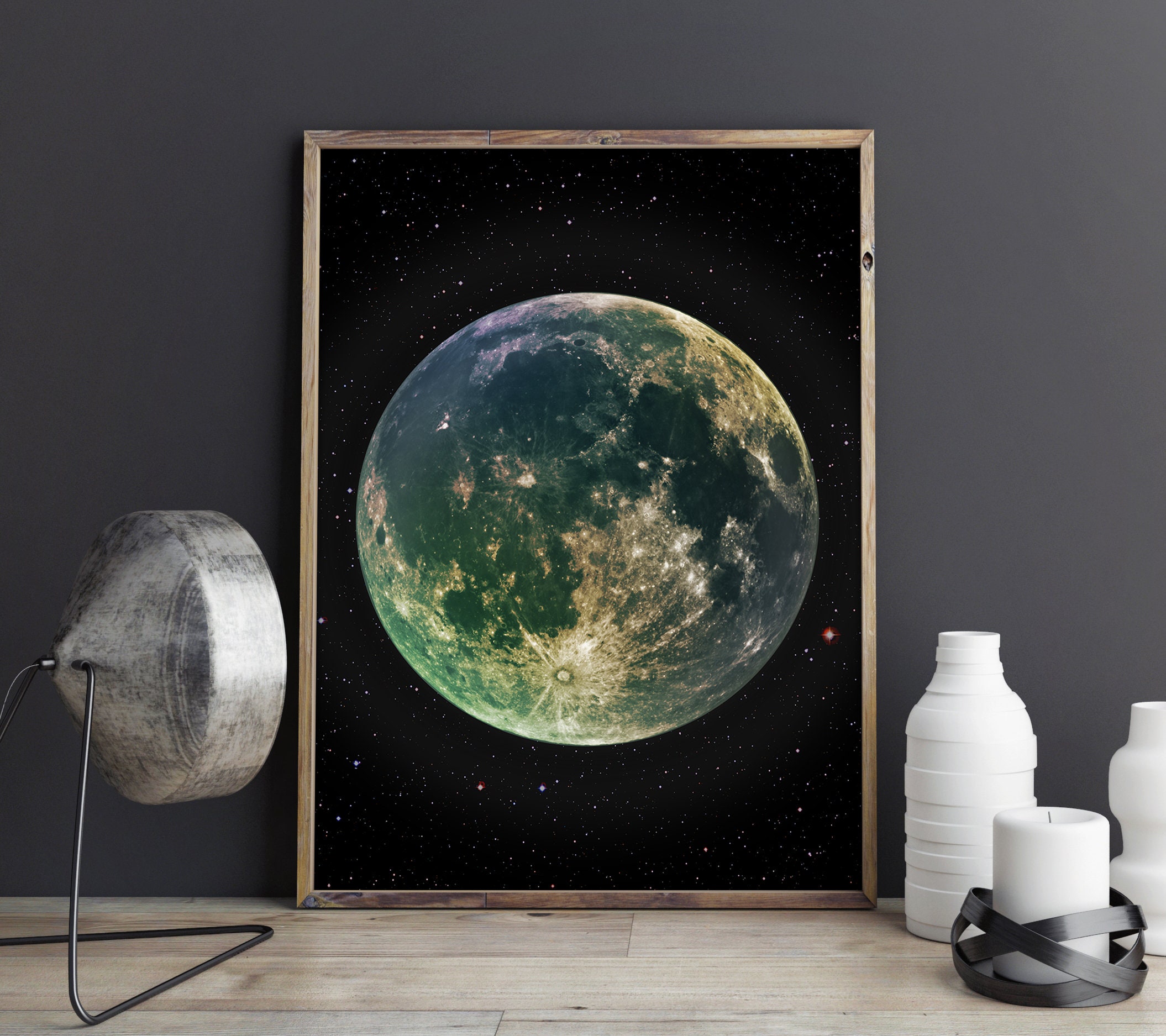 Moon Art Colored Full Moon Print Space Themed Nursery Wall Etsy