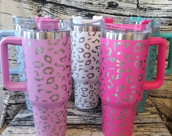 40oz Leopard Stainless Steel Tumbler with Handle