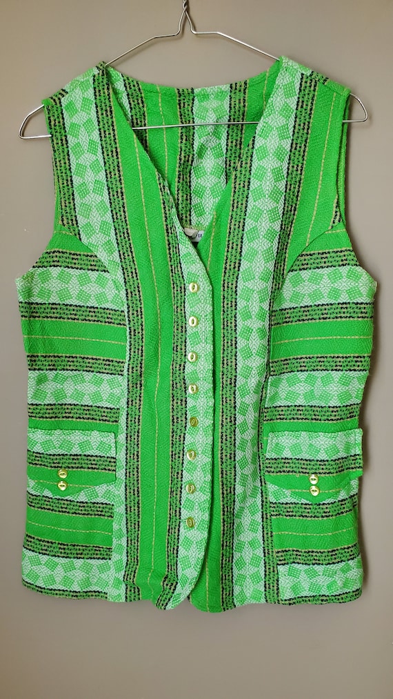 Vintage Carol Sue Vest Adorable Bright Green Patte