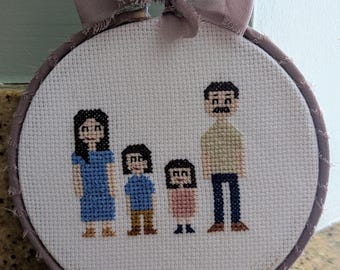 Custom Made Cross-Stitch Family Portrait