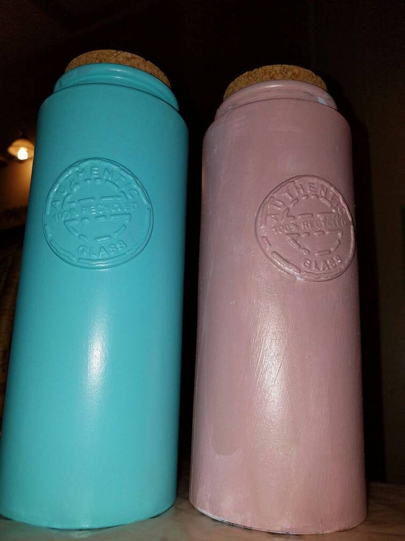 Recycled Glass Jar Vase OR Carafe Decor Rose Gold Pink Teal Shabby Chic il 794xN 275i