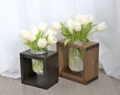 32oz Mason Holder Box Wooden Boxes for Centerpieces Planter Flower Rustic Pot Holder Square Vases for Wedding Rustic Farmhouse