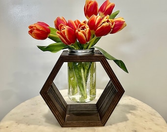 Hexagon Wooden Mason Holder Box | Wooden Boxes for Centerpieces | Planter | Flower Vase | Heaxgon Vases for Wedding  | Rustic | Farmhouse