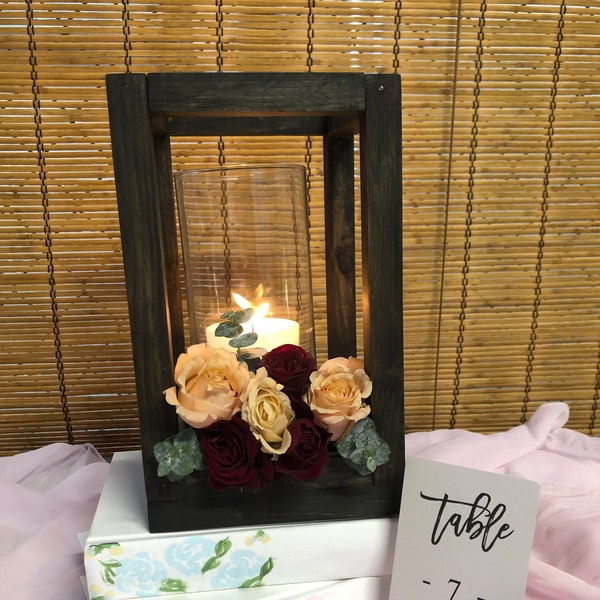 Dark Walnut Wood Lantern, Winter Wedding Table Lantern, Bohemian Garden Outdoor Wedding Decoration, Simple Casual Boho Lantern, Rustic decor
