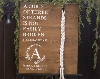 A Cord of Three Strands Wedding Sign, Wedding Ceremony Decor, Marriage Braids, Unity Candles, Knot-tying Ceremony, Welcome Sign, Anniversary