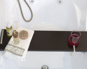 Kona - Brushed Nickle Wooden Bath Tray/ Wood Bathtub Board/ Wine Rack/ Spa/ Valentines/ Anniversary/ Bath Caddy/ Bathroom Decor/ Wine Holder