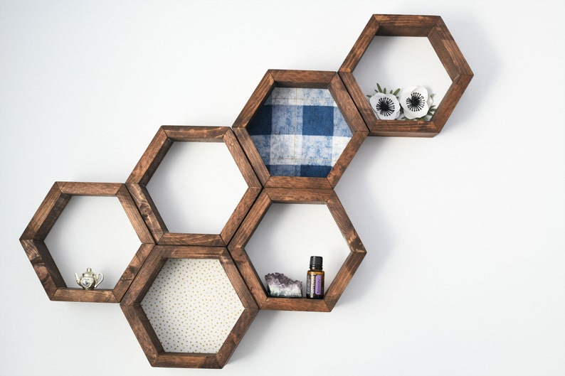 Hexagon Wooden Wall Shelves Boho Decor Office Decor Wall Etsy