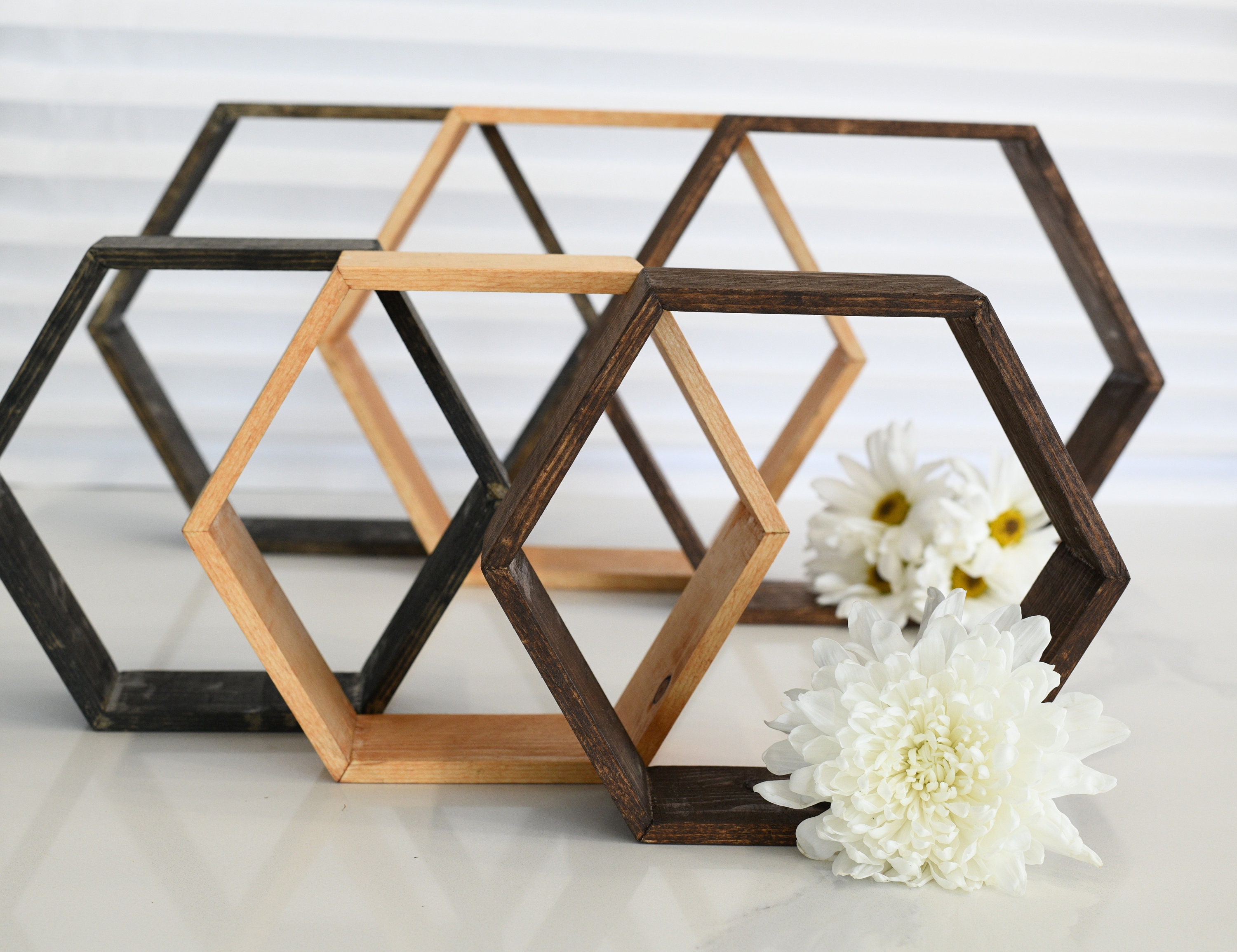 BalsaCircle 2 Natural 9 Hexagon Geometric Wall Shelves Wood Centerpieces  Wedding Party Catering Decorations 