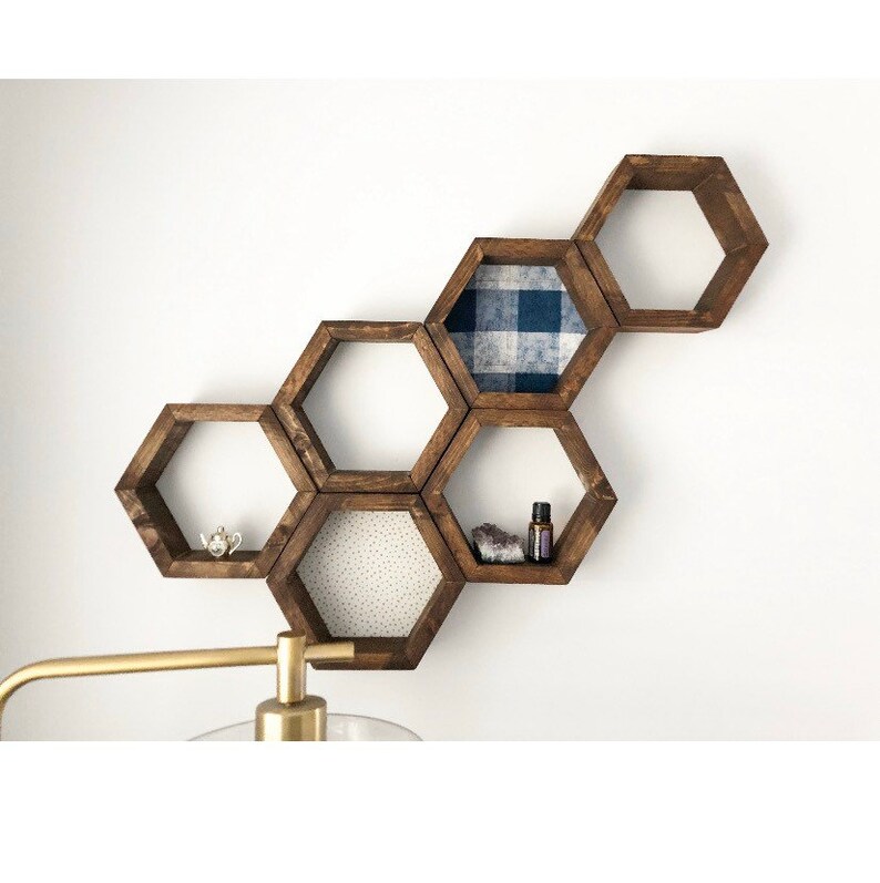 Hexagon Wooden Wall Shelves Boho Decor Office Decor Wall Etsy