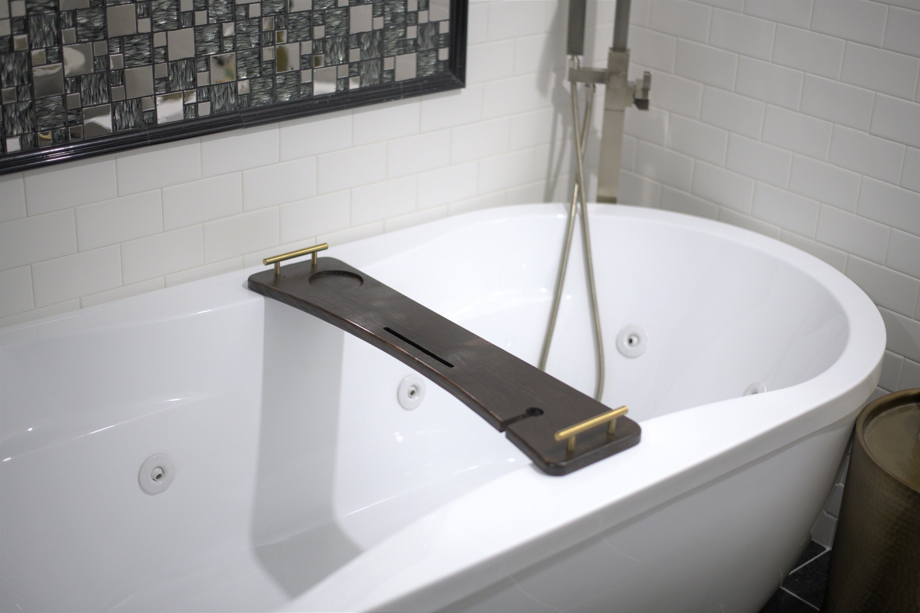 His and Hers Bath Tray/ Brass/gold Wooden Bath Tray/ Wood Etsy