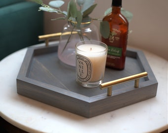Tea Tray, Ottoman Tray, Hexagon Tray, Coffee Table Tray, Breakfast Tray, Wooden Tray, Wood Serving Tray, Decorative Tray, Geometric Tray