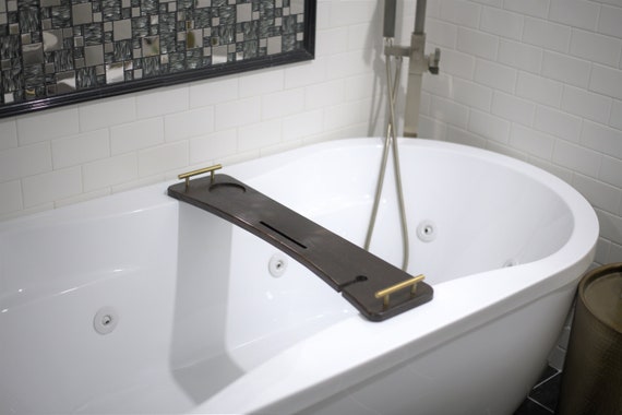 Brass gold Wooden Bath Tray Wood Bathtub Board Wine Rack Spa Anniversary Bath Caddy Bathroom Decor His and Hers Mothers Day Etsy