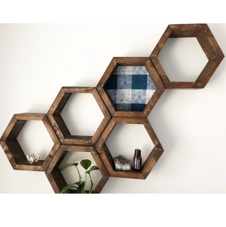 Hexagon Wooden Wall Shelves Boho Decor Office Decor Wall Etsy