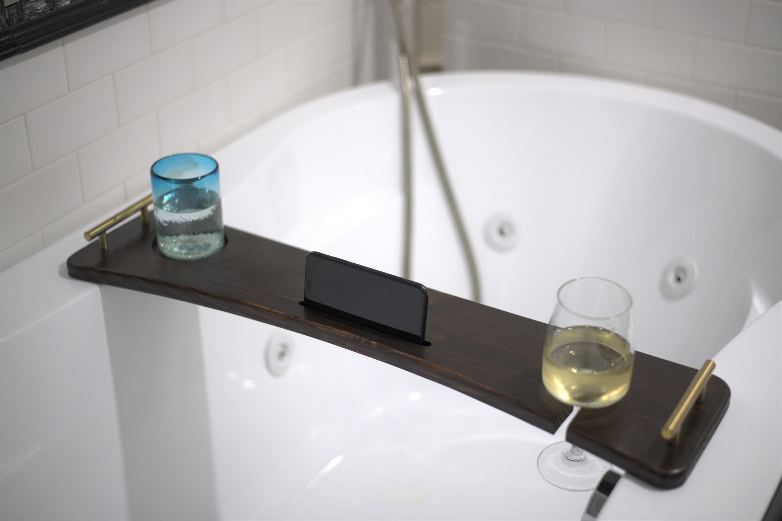 His and Hers Bath Tray/ Brass/gold Wooden Bath Tray/ Wood Etsy