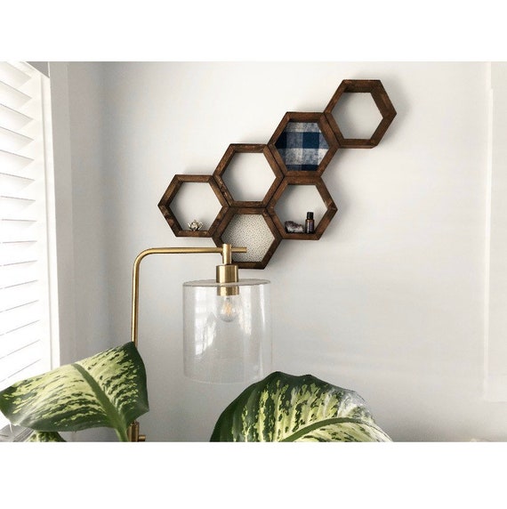 Hexagon Wooden Wall Shelves Boho Decor Office Decor Wall Etsy