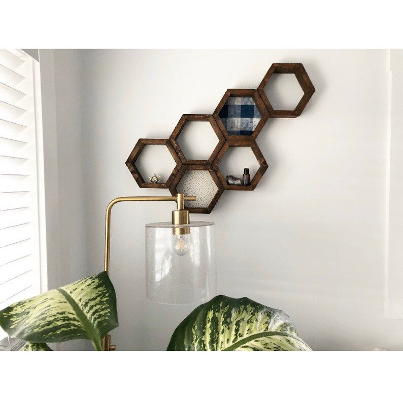 Hexagon Wooden Wall Shelves Boho Decor Office Decor Wall Etsy