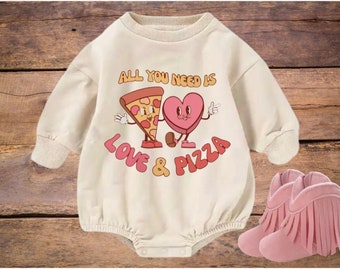 All You Need is Love and Pizza, Valentines, Sweatshirt Bubble Romper, Tshirt Bubble Romper, Tees,   Baby, Toddler, Adult,