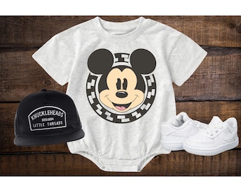 Retro Checkered Boy Mouse Head, Sweatshirt Bubble, Tshirt Romper, Tees,   Baby, Toddler,  Matching