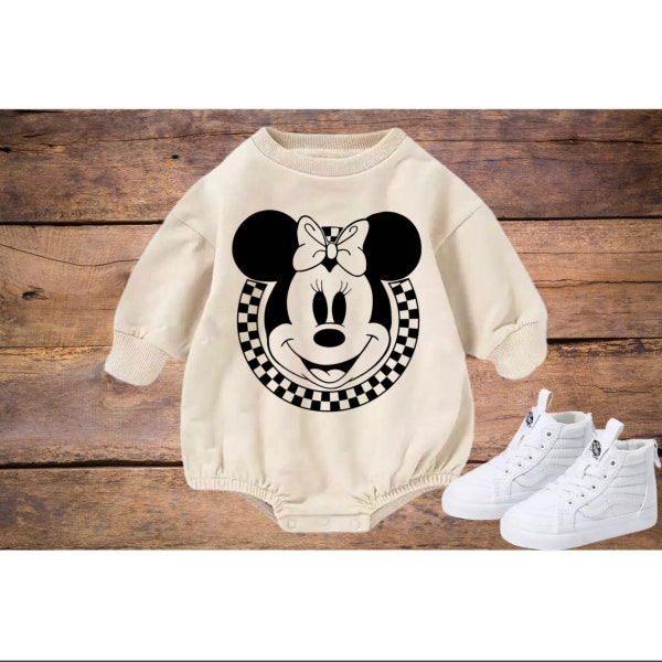 Black Checkered Girl Mouse Head, Sweatshirt Romper, Tshirt Bubble, Tees,   Baby, Toddler, Adult,