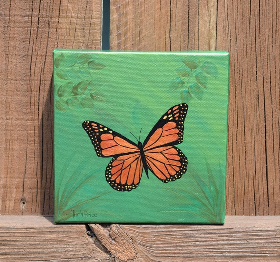 Mighty Monarch Butterfly Painting on 6x6 Canvas 