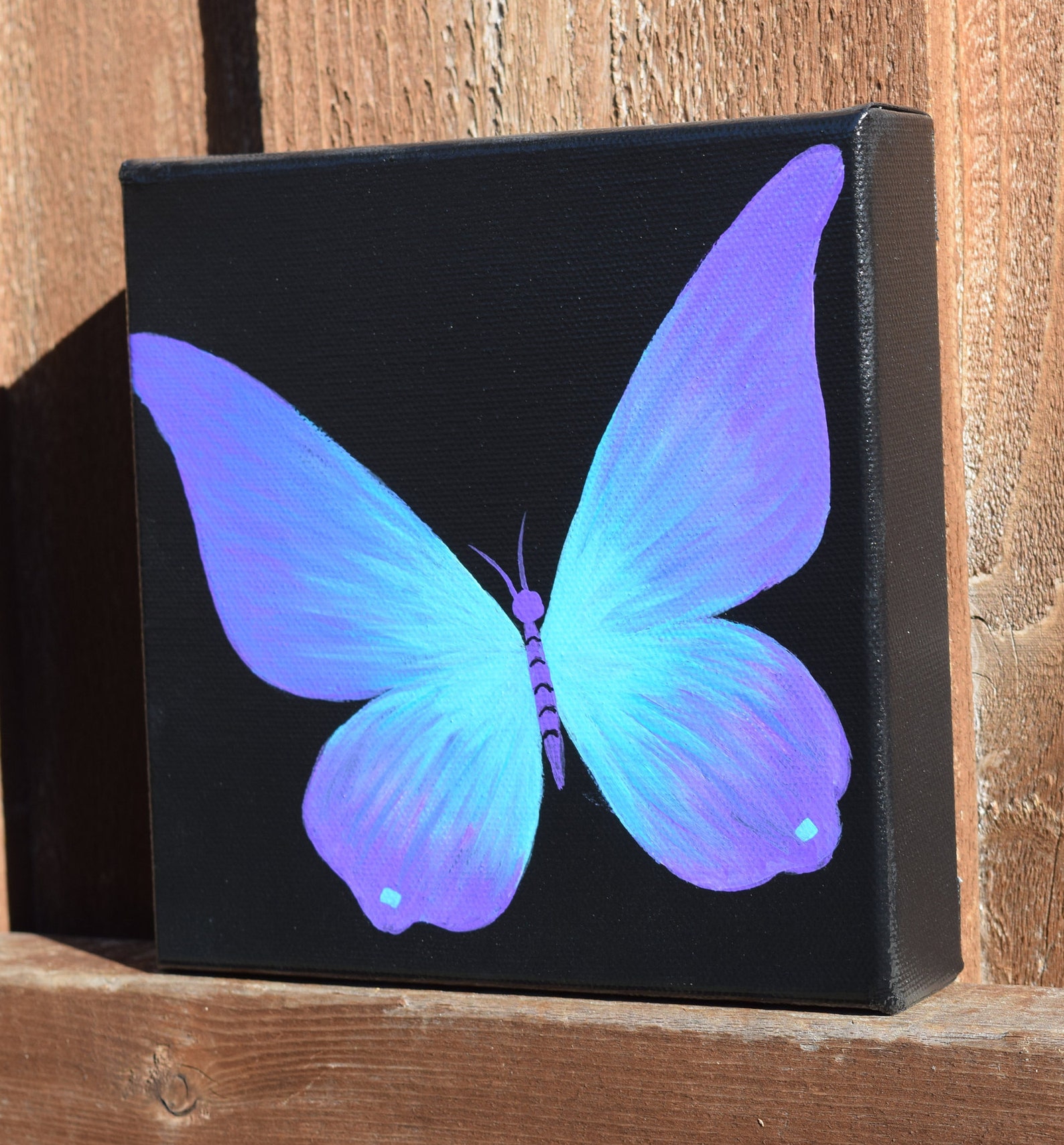 Unique Purple and Teal Butterfly Painting on 6x6 Canvas Etsy UK