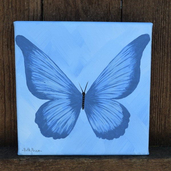 Beautful in Blue Butterfly Original Painting on Canvas