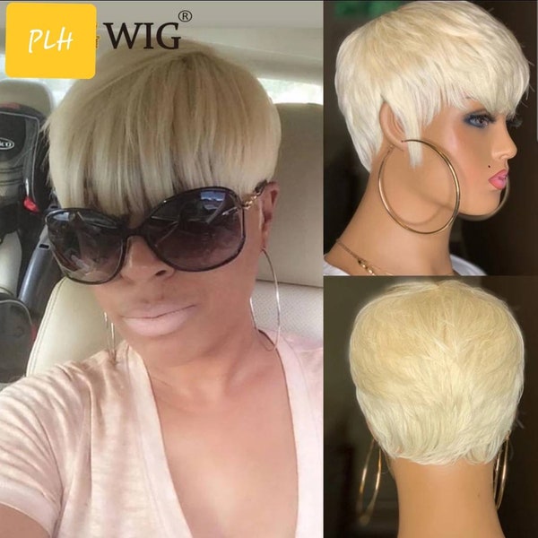 Pixie Cut Wig 613 Brazilian Short hair wig 99j and natural color 150%