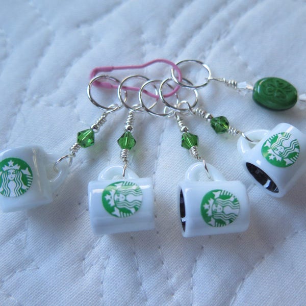 Knitting Stitch Markers Starbuck's Coffee Knitting Stitch Markers Beaded Stitch Markers