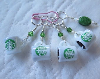 Knitting Stitch Markers Starbuck's Coffee Knitting Stitch Markers Beaded Stitch Markers